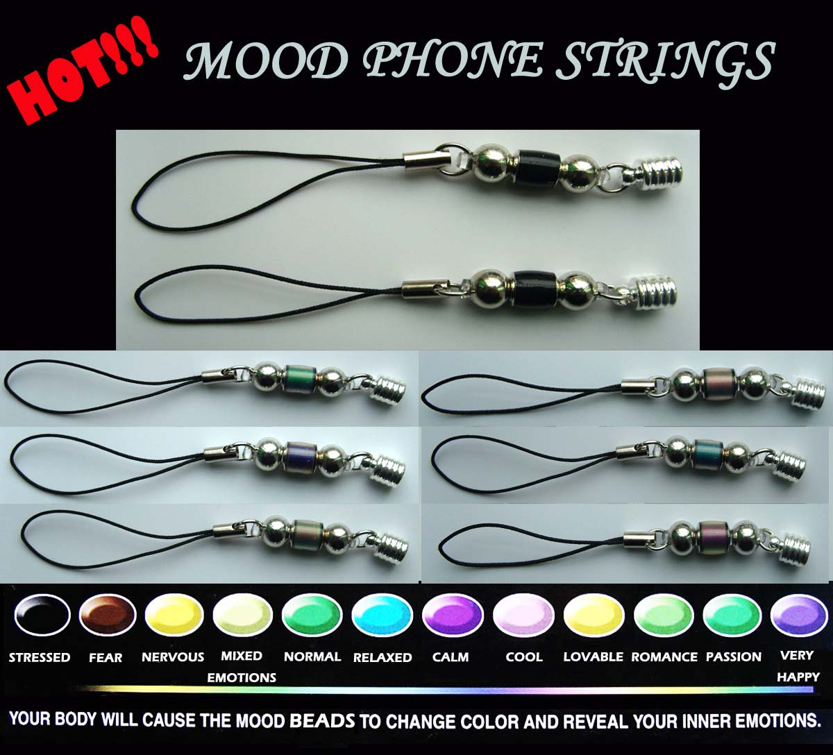 Premade Flower Beads Mood Color Change Cellphone Straps(6MM Caps)