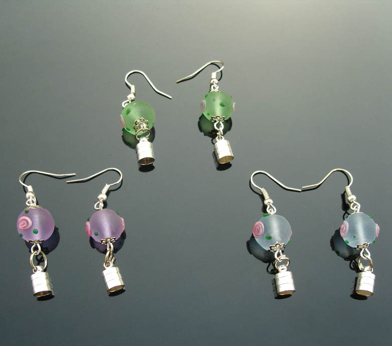 Premade Earrings(Sold in Per Pairs,5MM Caps,Assorted Murano Glass Beads)