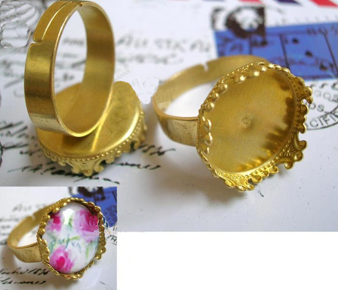 Adjustable Brass Crown Circle Ring Blank (15MM inside,sold in per package of 80pcs)