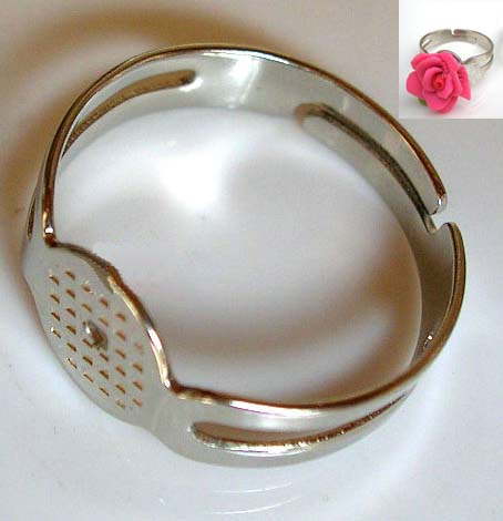Adjustable Silver Circle Ring Blank With 8MM Pad (sold in per package of 150pcs)