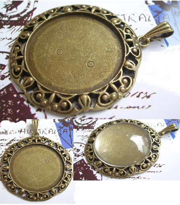 Bronze Flower Edge Circle Photo Jewelry Pendant Blank (25MM inside,sold in per package of 50pcs)