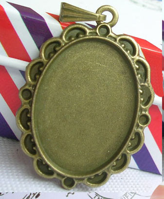 18x25MM Bronze Wavy Edge Oval Photo Jewelry Pendant Blank(sold in per package of 50pcs)