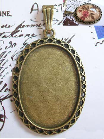 18x25MM Bronze Lace Oval Photo Jewelry Pendant Blank (sold in per package of 50pcs)