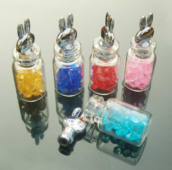 Rabbit Head Wish Bottle With Acrylic Beads(Assorted Colors)