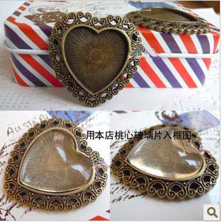 23MM Bronze Heart Photo Jewelry Pendant Blank (sold in per package of 60pcs)