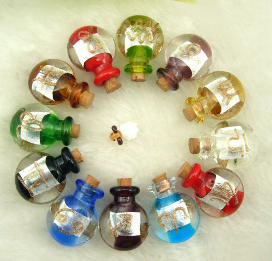 Murano Glass Essential Oil Vials Zodiac Signs(33MMx25MM, assorted colors)