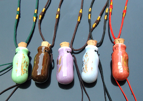 Ceramic Perfume Vial necklace Peanut (35MMx15MM, assorted designs)
