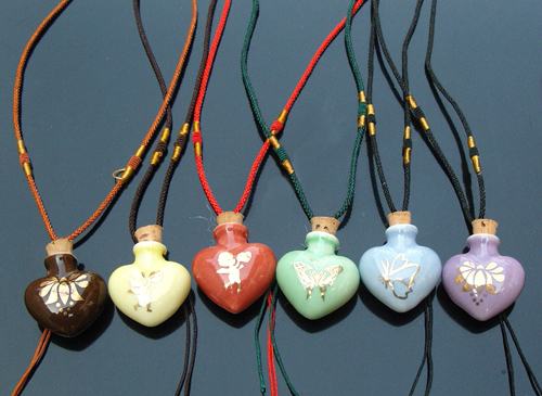 Ceramic Perfume Vial necklace Heart (30MMx28MM, assorted designs)