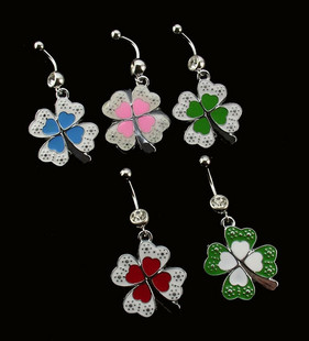 Four Leave Clover Navel Belly Rings (Sold in per package of 25pcs,assorted colors)