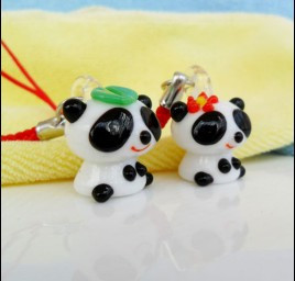 Murano Glass Charms Cellphone Straps Panda (Sold in per pairs,with cellphone straps)