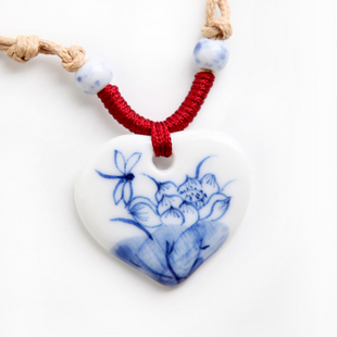 Love Heart Ceramic Lotus Necklaces 