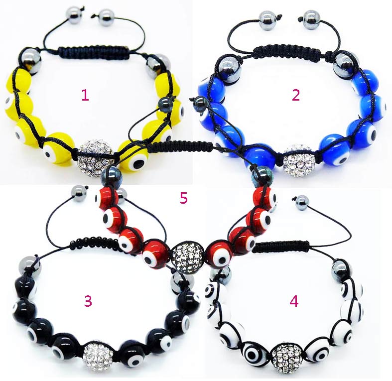 Shamballa Lucky Eye Bracelets (Sold in per package of 12pcs,assorted colors)