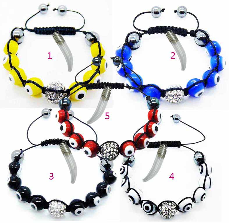 Shamballa Lucky Eye Bracelet With 5MM Glass Vials (Sold in per package of 12pcs,assorted colors)