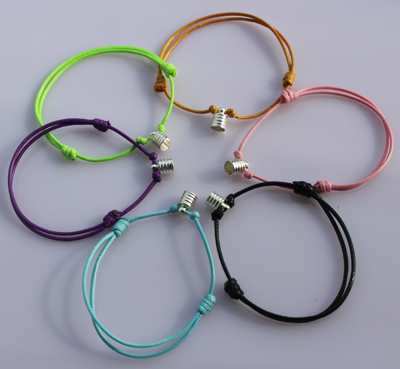Premade Wax Cord Bracelets(With 6MM silver-plated metal caps)