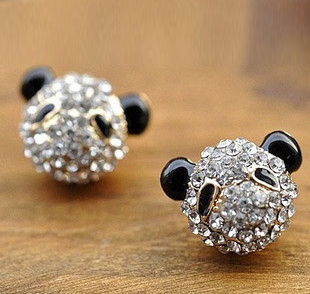Rhinestone Panda Earrings 