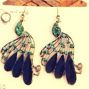 Vintage Peacock Rhinestone Earrings