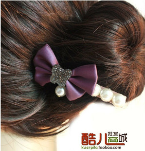 Bowknot Pearl Pendant Hair Clips 