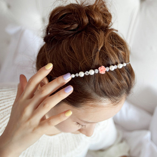 Pearl Pink Flower Rhinestone Hairbands 
