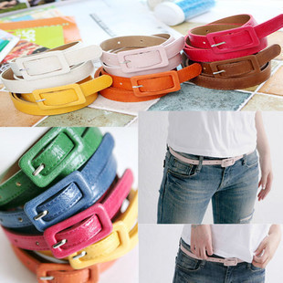 Fashion Women's Cute Nice Candy Color PU Leather Thin Belts