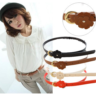 Flower Buckle Waistband Leather Thin Belts 