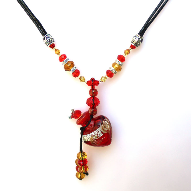 Murano Glass Perfume Flower Necklace Heart To Heart (with cord)