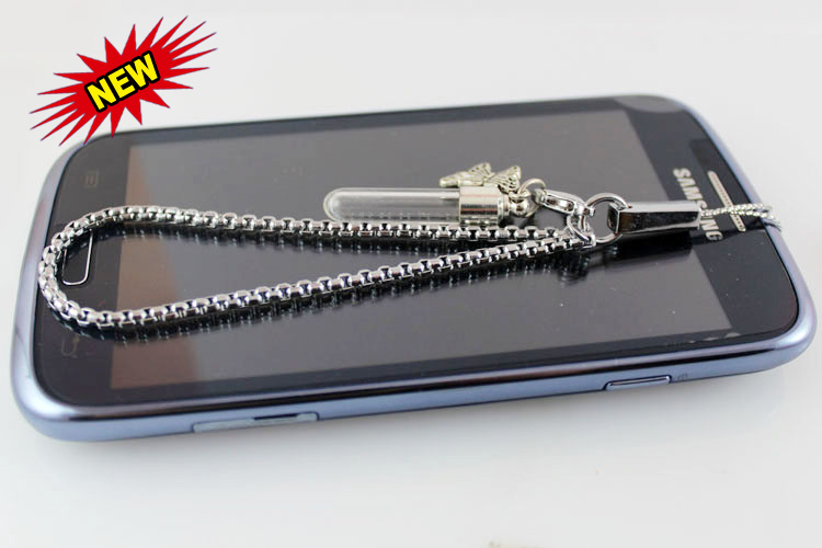 Trinkettes Charm Cellphone Strap(with butterfly,6MM Tube Vial, Preglued silver-plated screw caps& Plastic Stopper)