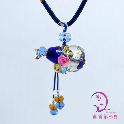 Murano Glass Perfume Bottle Gourd Necklace With Flower (with cord)