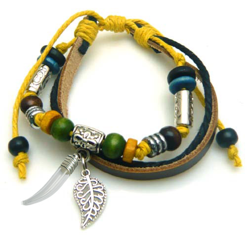 Leather Leaf Bracelet With 5MM Glass Vials (Sold in per package of 12pcs)