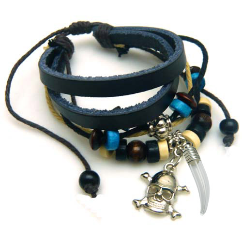 Leather Skull Bracelet With 5MM Glass Vials (Sold in per package of 12pcs)