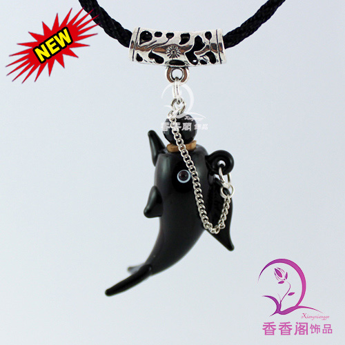 Lovely Dolphin Murano Glass Perfume Necklace(with cord)