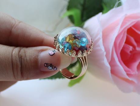 20MM Semi-circle Glass Globe Rings(Assorted Crown Ring Base Colors)