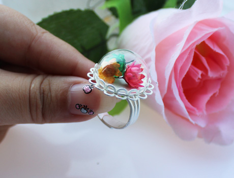 20MM Semi-circle Glass Globe Rings(Assorted Lace Ring Base Colors)