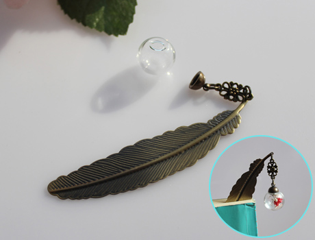 Feather Bookmark With 16MM Glass Ball