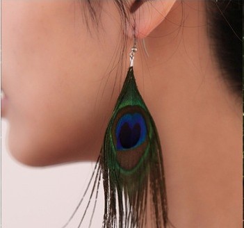 Natural Peacock Feather Earrings(Sold in per pairs)