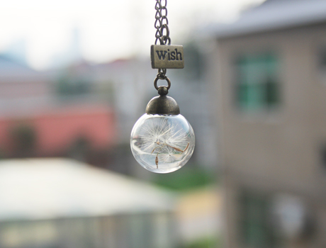20MM Glass Dandelion Real Seed Globe with wish pendant Necklace