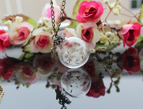24.5MM Dandelion Real Seed Glass Bulb Wish Necklace