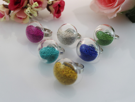 24X24MM Mushroom Liquid Rings with beads stuffing inside(Mixed Colors)