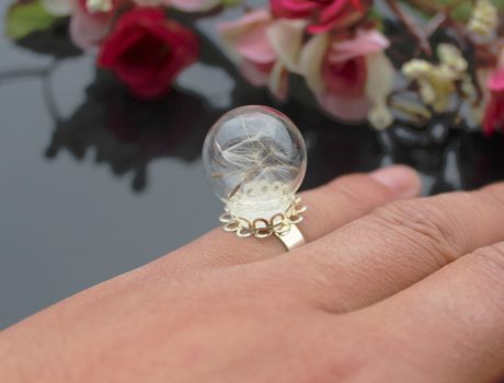 20MM Glass Bubble Dandelion Ring