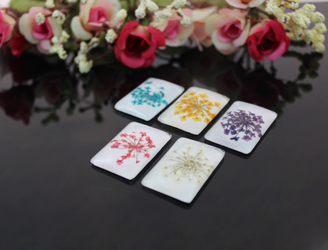 38x19MM Rectangle Real Pressed Flower Necklace Pendnat