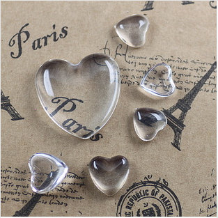 Low Dome Heart shape Clear Glass Cabochons