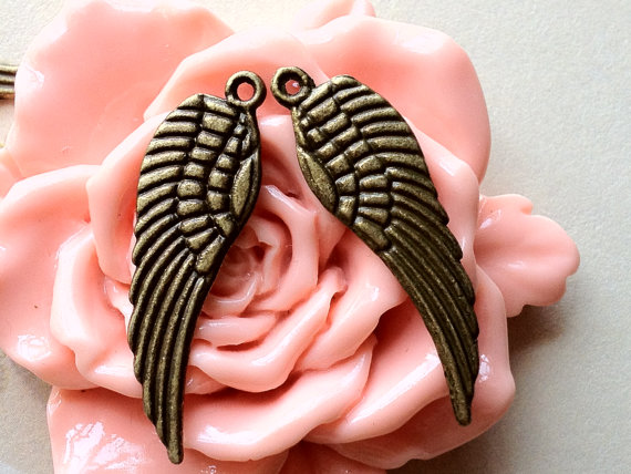 30mm x 10mm Medium Size Antique Bronze Angel Wing Charms