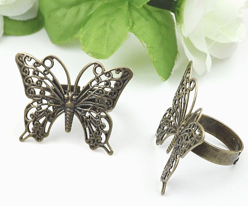 Antique Bronze/Silver Brass Butterfly Ring Base