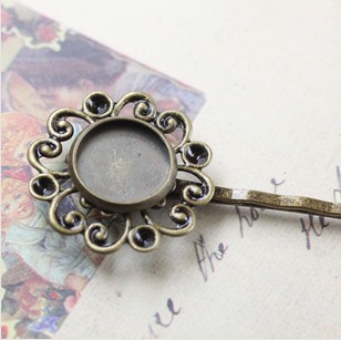 12MM antique bronze hair clip with round base