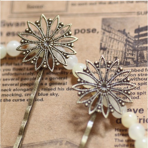 26MM Wholesale Antique Brass Filigree Hair pins Clip Setting