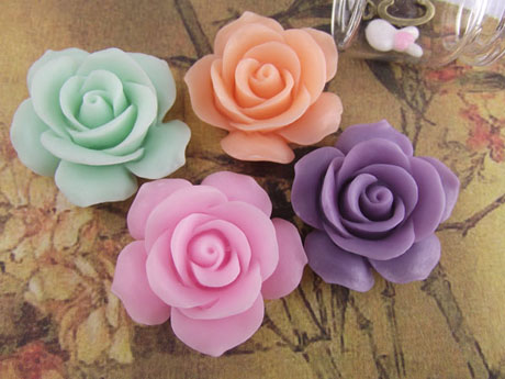 30MM Rose Resin Flower Cabochons of Mixed Colors HD 223