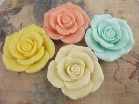 43MM Rose Resin Flower Cabochons of Mixed Colors - HD 229