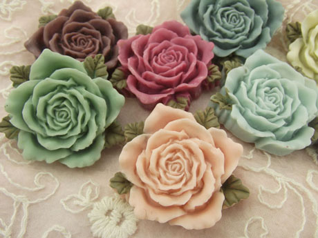 40MM Resin Rose Flower Cabochons of Mixed Colors - HS58
