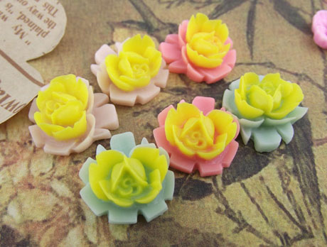 16MM Rose Resin Flower Cabochons of Mixed Colors -HS198
