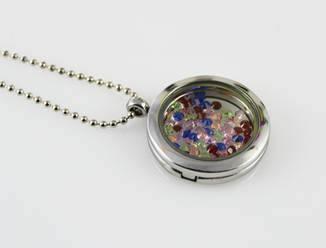 30MM Floating glass Locket necklace with Acrylic Diamond Beads inside