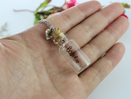 35X15MM Glass Jar Necklace With Handmade Wire LOVE Inside